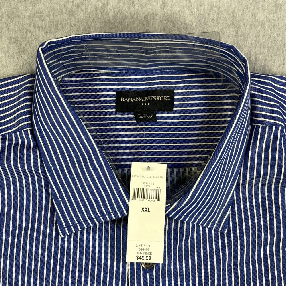 Banana Republic Dress Shirt Blue White Striped Mens 18-18.5 Button Down $50